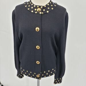 St. John Vintage‎ Black & Gold Cardigan Jacket Santana Knit 1980s Size 8